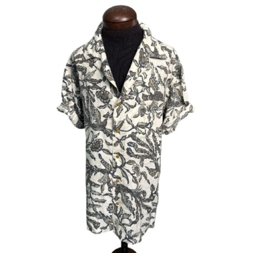 Linen Cotton Botanical Tropical Shirt Relaxed Fit Button Down Men’s L Nautica